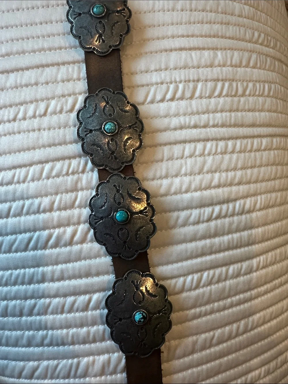 Turquoise Western  Concho Leather Belt by Adrienne Teeguarden
